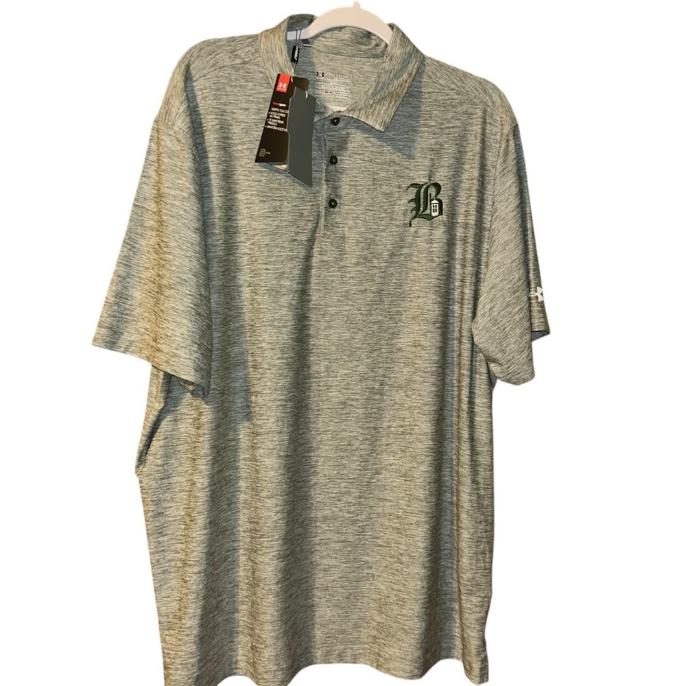 New Under Armour Men's Gray golf Polo Benedictine College Preparatory Shirt 2XL